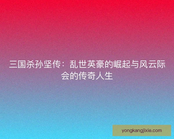 三国杀孙坚传：乱世英豪的崛起与风云际会的传奇人生